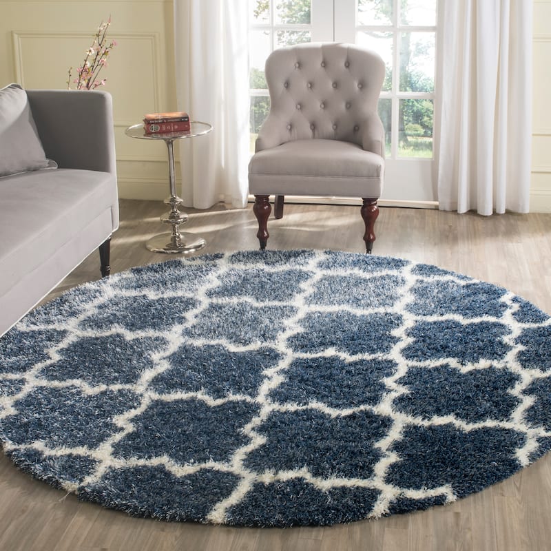 SAFAVIEH Montreal Shag Rosalyn 2-inch Thick Rug - 6'7" Round - Blue/Ivory