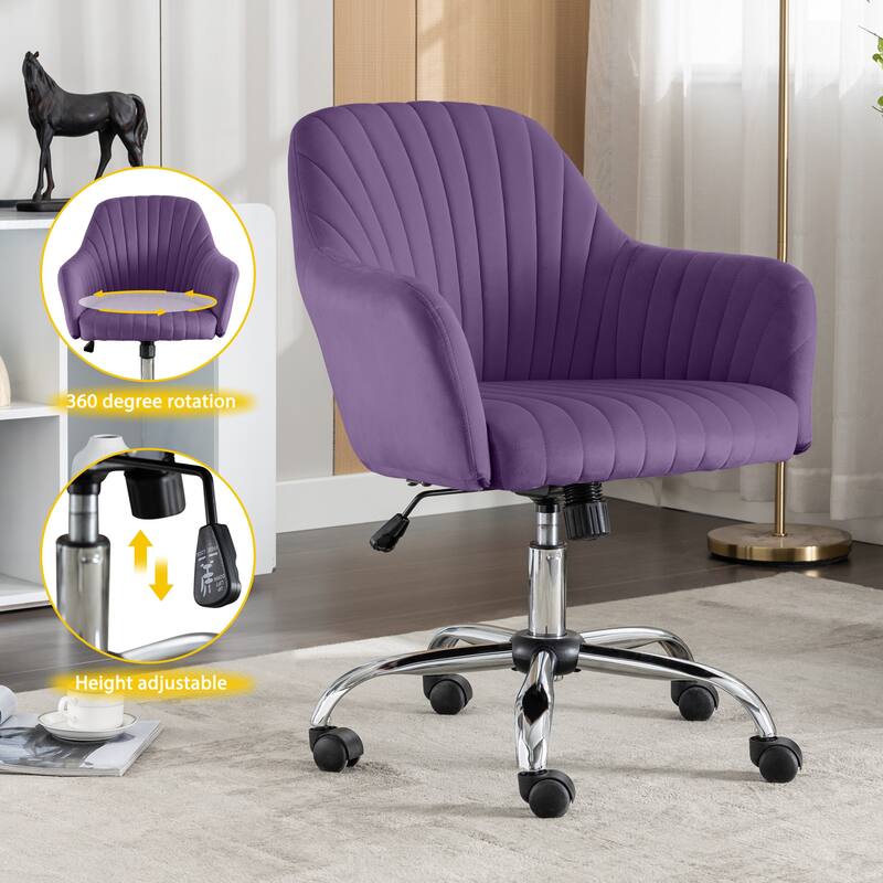 PUrple Modern 25" Velvet Accent Chair with Stable Metal Base and 5 360° Rotating Casters