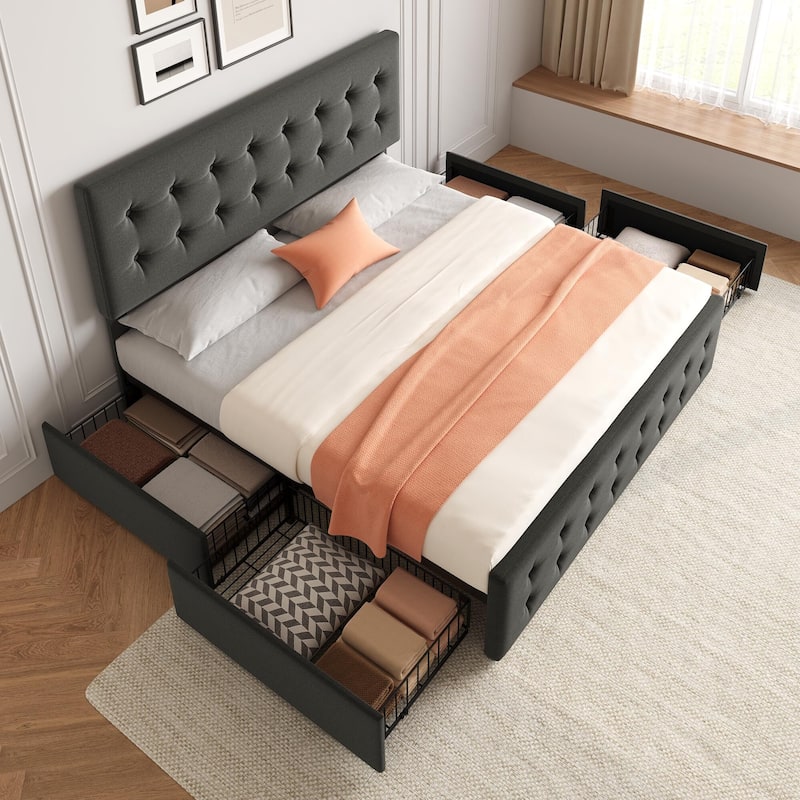 Bed Frame with 4 Storage Drawers and Headboard