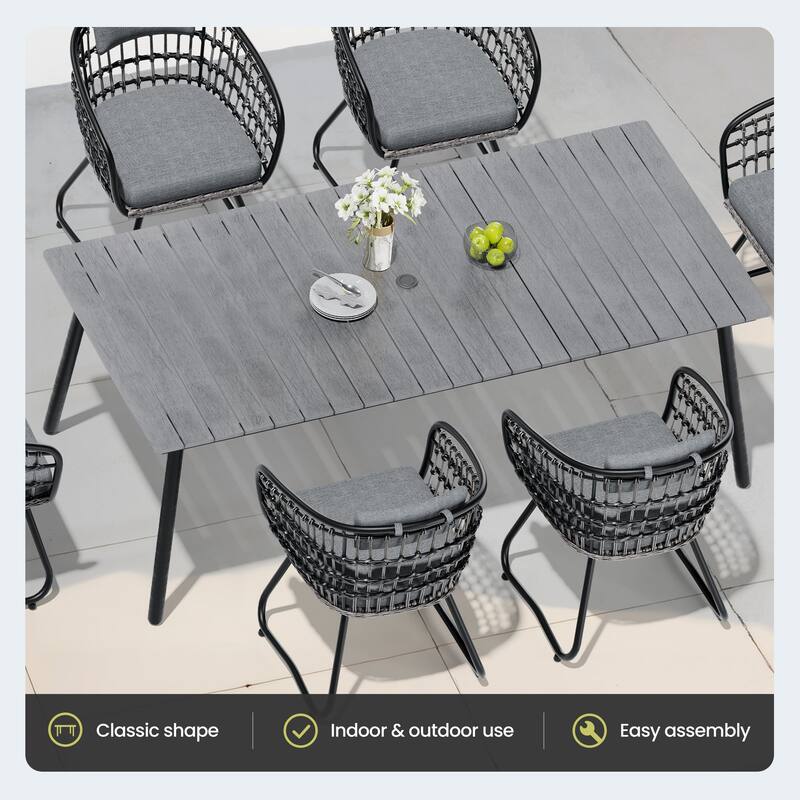 7-Piece Patio Dining Set Outdoor Aluminum Dining Table and PE Rattan Wicker Dining Chairs