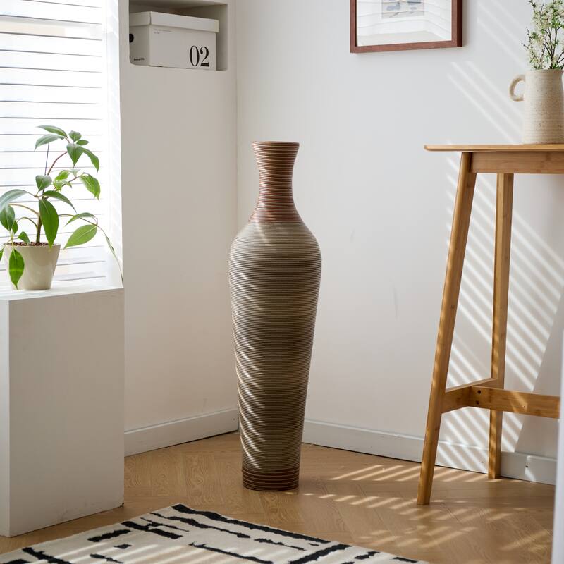 Hand-Woven PVC Rattan Floor Vase