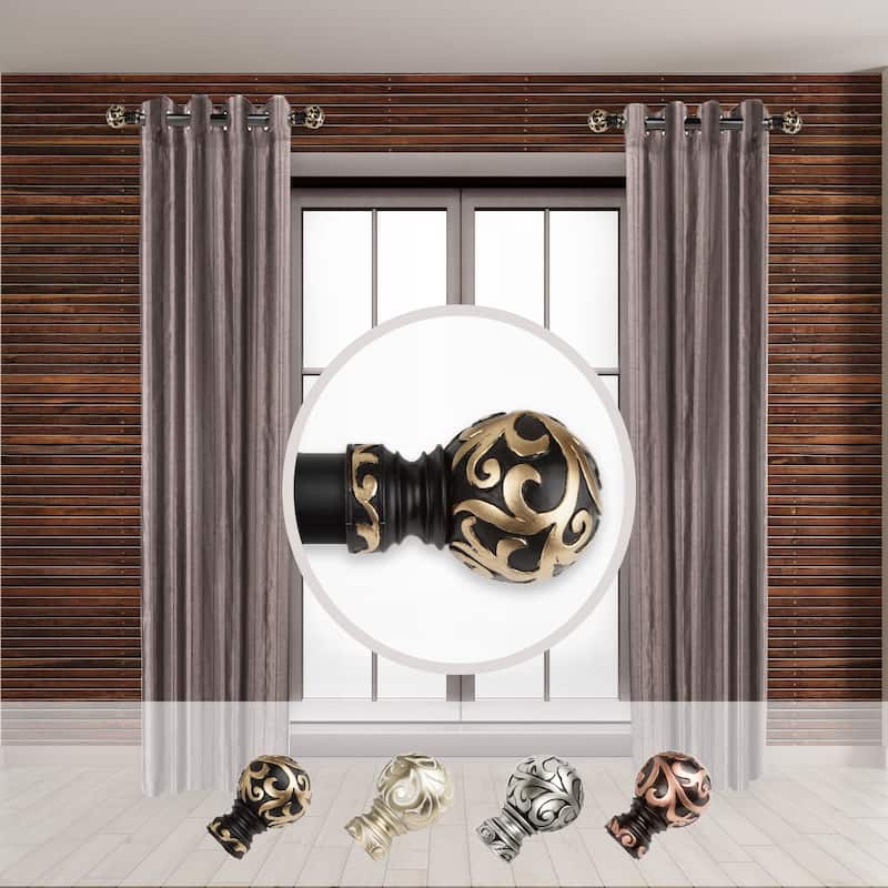 1 Inch Curtain Rod Set - 2 Steel Rods with Resin Finials - Elegant Window Decor - 20