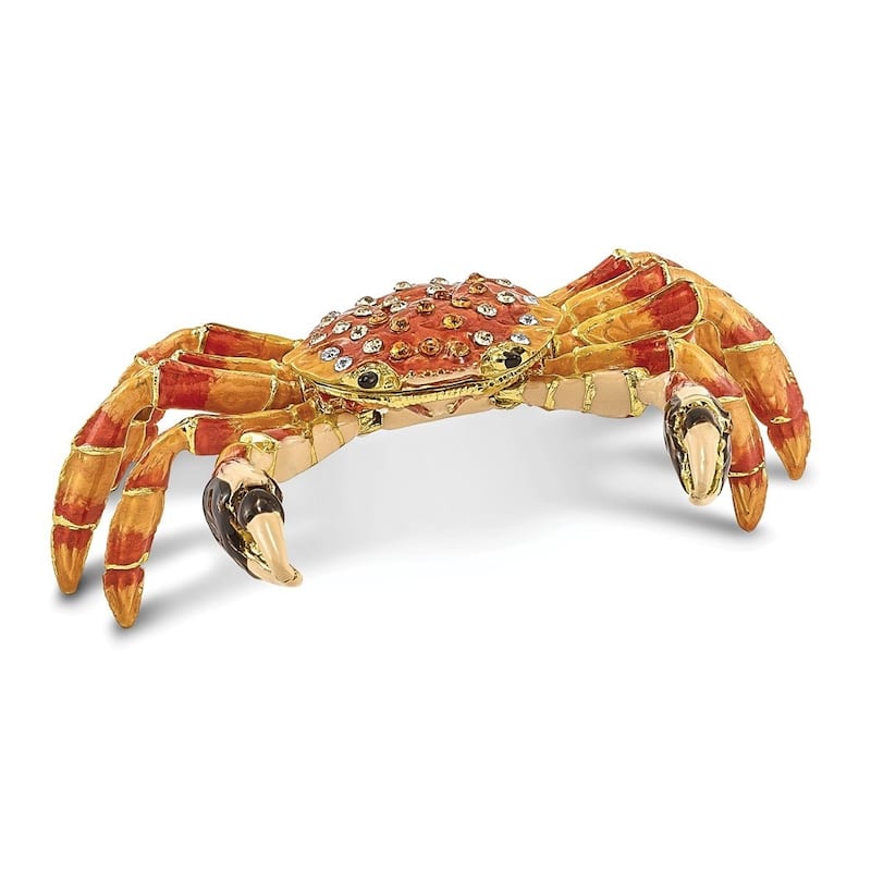 Curata Pewter Crystals Gold-Tone Enameled Movable Crabulous Red Orange Crab Trinket Box on 18 Inch Necklace