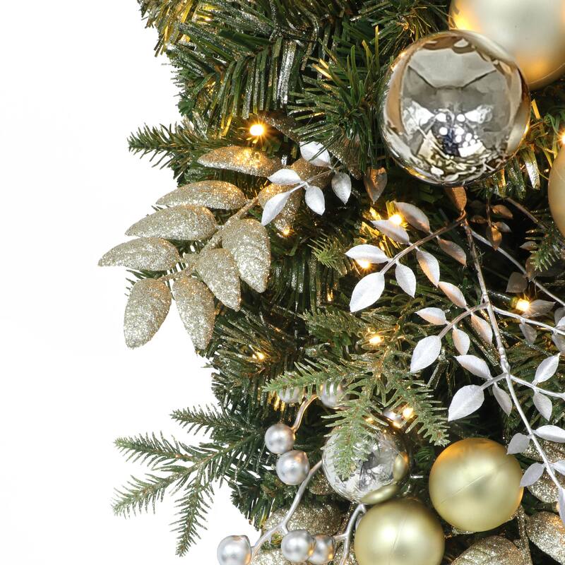 Puleo International 28" Pre-Lit Adorned Artificial Banister Swag with 70 Warm White Lights