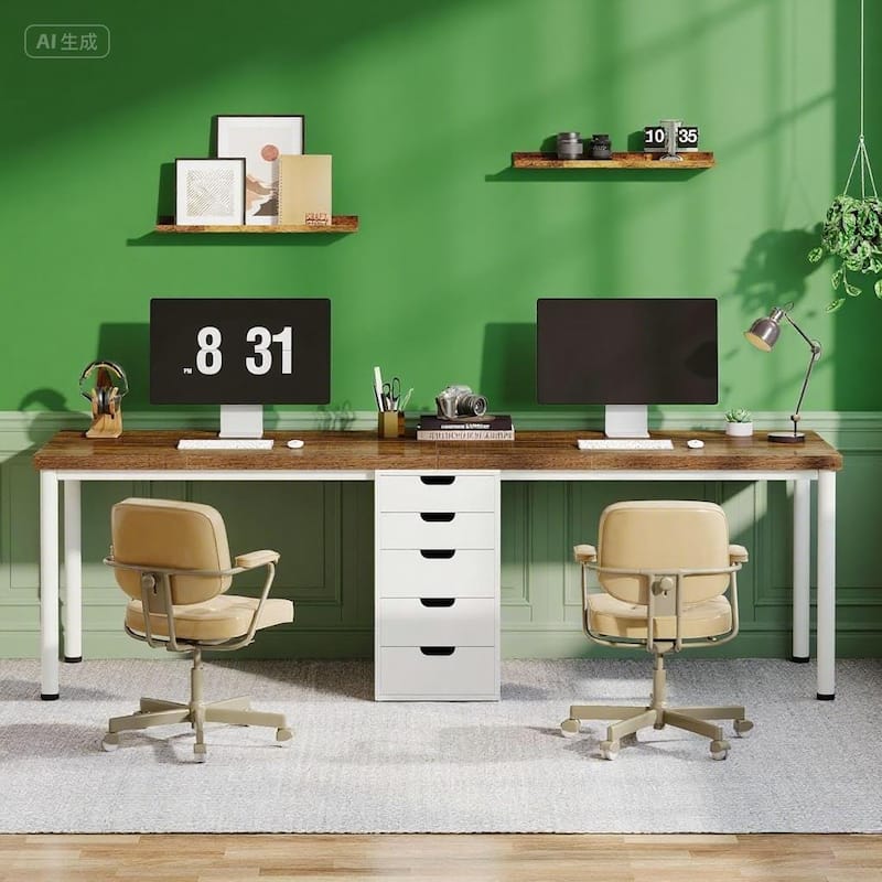 78.7-Inch Double Workspace Desk with 5 Storage Drawers and Metal Frame for Home or Office Use