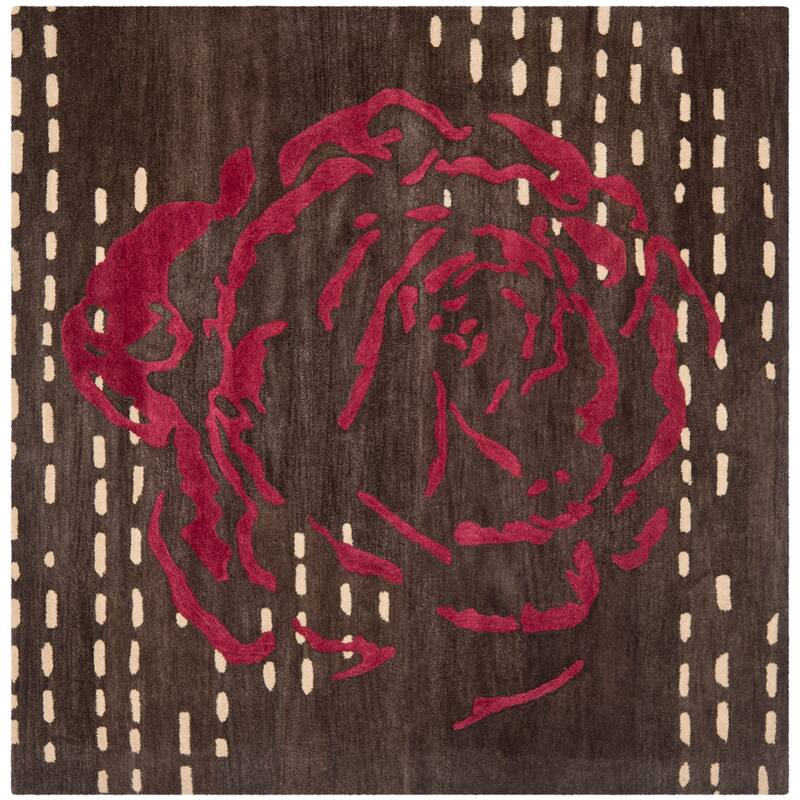 SAFAVIEH Handmade Wyndham Tyra Modern Wool Rug - 7' Square - Charcoal/Red