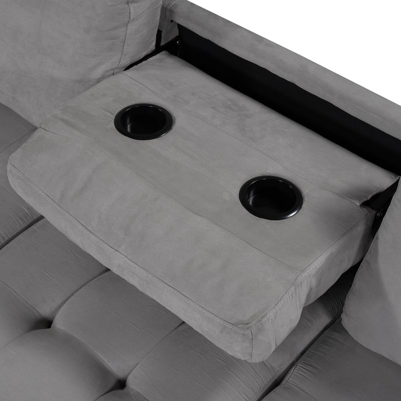 112-inch Modern L-shaped Sectional Sofa with Reversible Chaise, Storage Ottoman and Two Cup Holders - 112"W x 80"D x 33.7"H