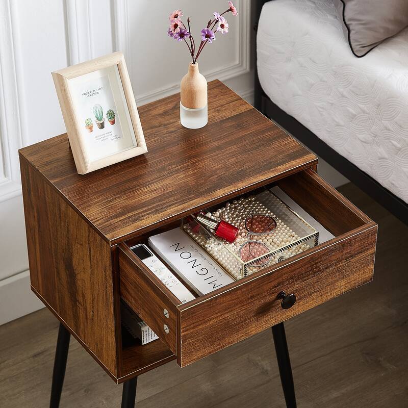 Javlergo Mid-Century Nightstand with 1-Drawer and Open Storage Shelf
