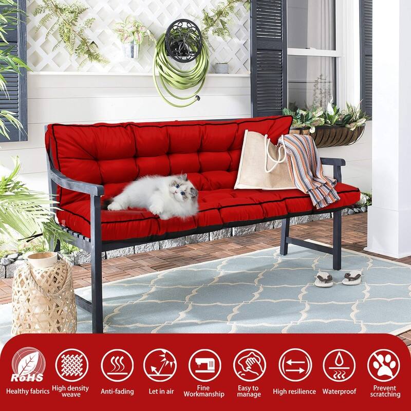 Outdoor Swing Cushions 55 inch, Waterproof Porch Swing Cushions 3 Seater Replacement with Backrest, 4" Thicken Bench Cushion