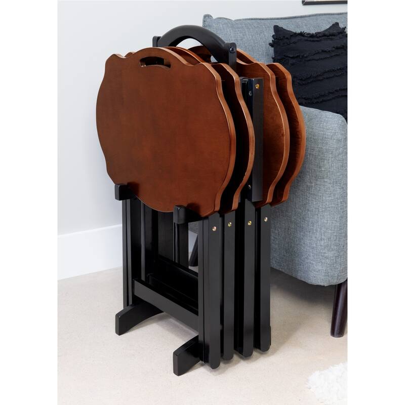 5-Piece Wooden Folding Tray Table Set - 26.25" - Brown and Black