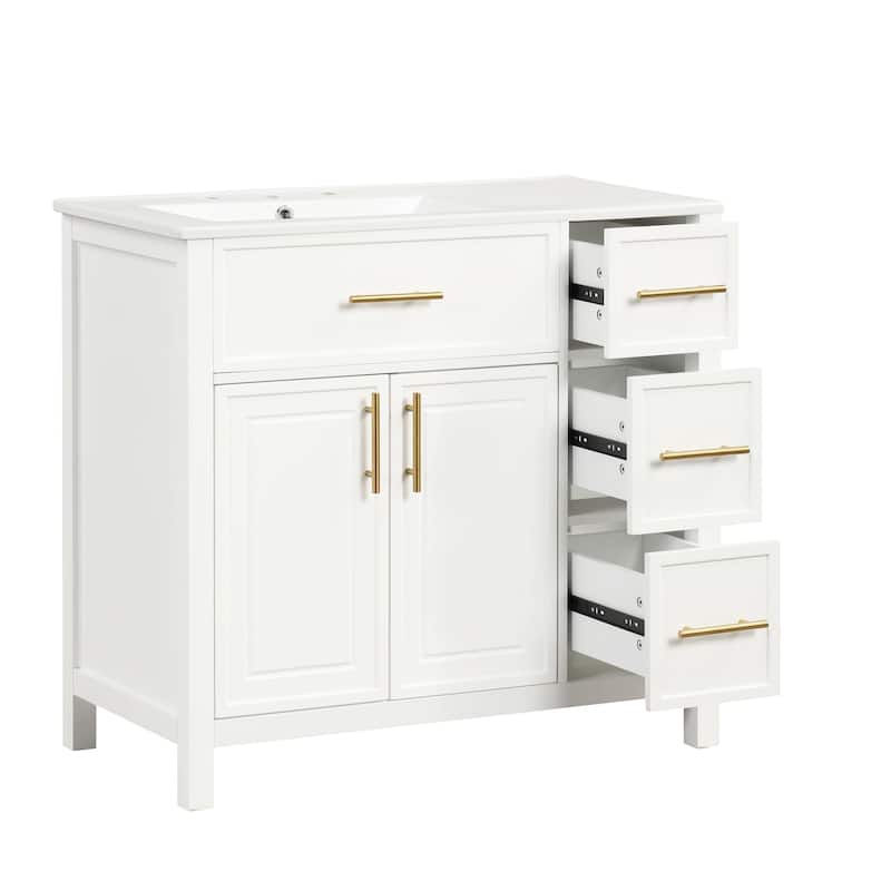 36 inch Freestanding Bathroom Vanity Set in Off White with Integrated Ceramic Sink