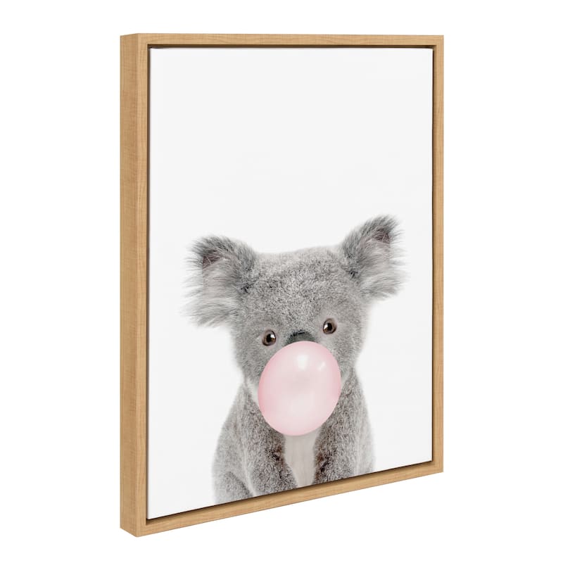 Kate and Laurel Sylvie Bubble Gum Koala Framed Canvas by Amy Peterson - 18x24 - Plastic - Natural