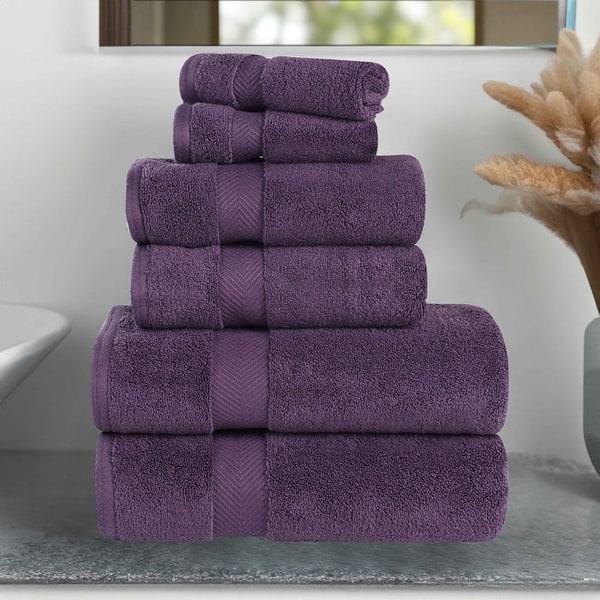 Superior Soft and Absorbent Zero Twist Cotton 6-piece Towel Set - Grape Seed