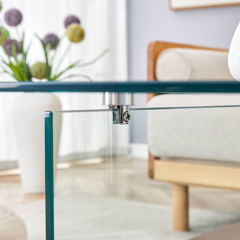 31.4 Inch Modern Two-Tier Square Coffee Table - An Elegant Combination of Clear Glass and Texture Sticker It can be used