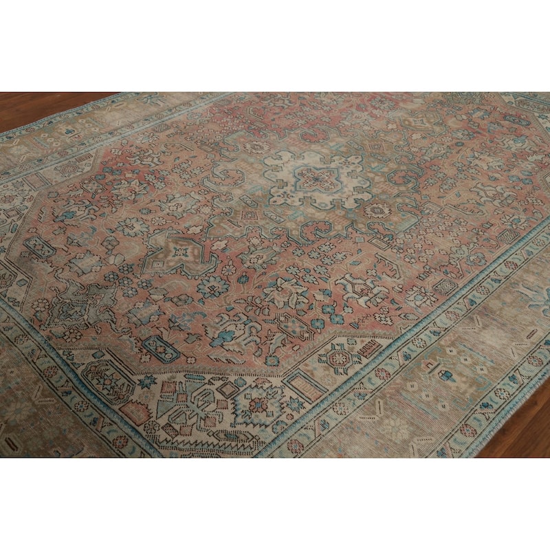 Pink Distressed Tabriz Persian Area Rug Hand-Knotted Wool Carpet - 6'8" x 9'0"