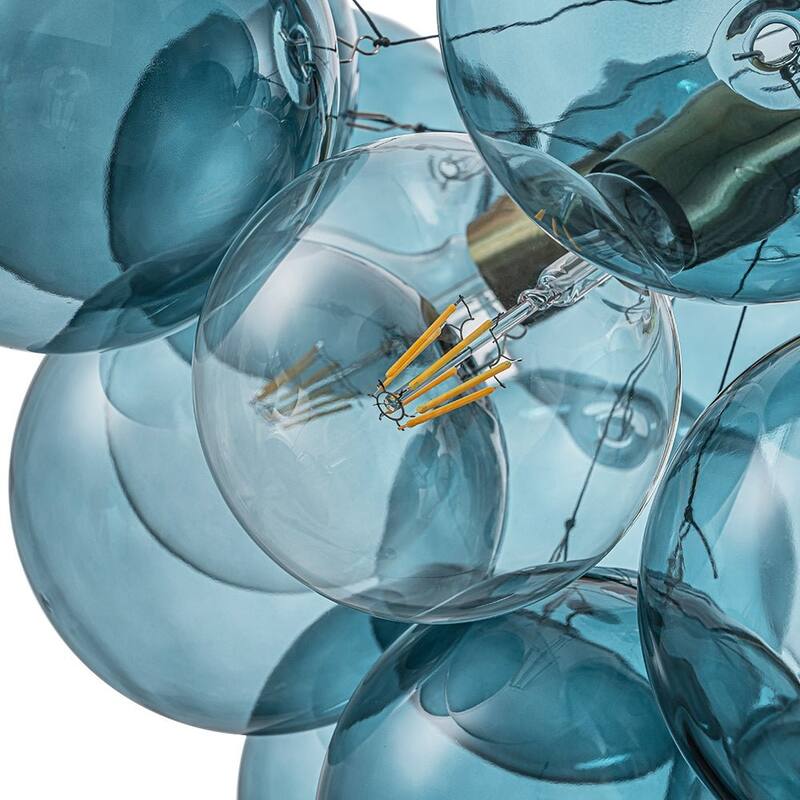 Glam Art Deco Cluster Glass Globe Blue Bubble Chandelier