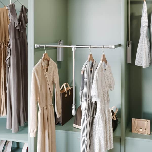 slide 2 of 6, Hardware Resources 23 Inch Wide Pull Down Closet Rod with Soft Close Polished Chrome