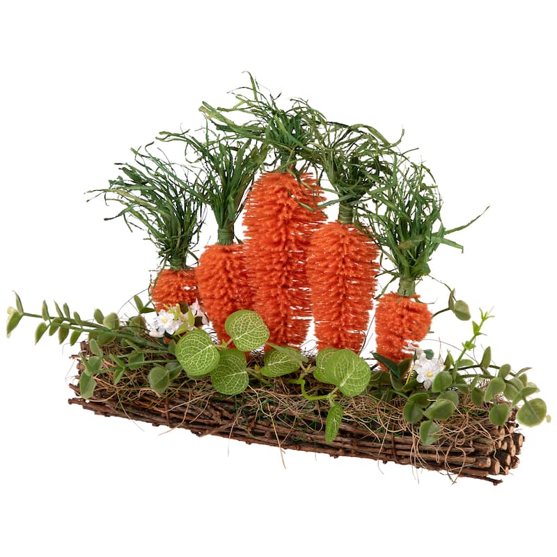 Standing Carrots on Floral Foliage Twig Log Easter Decoration - 2"