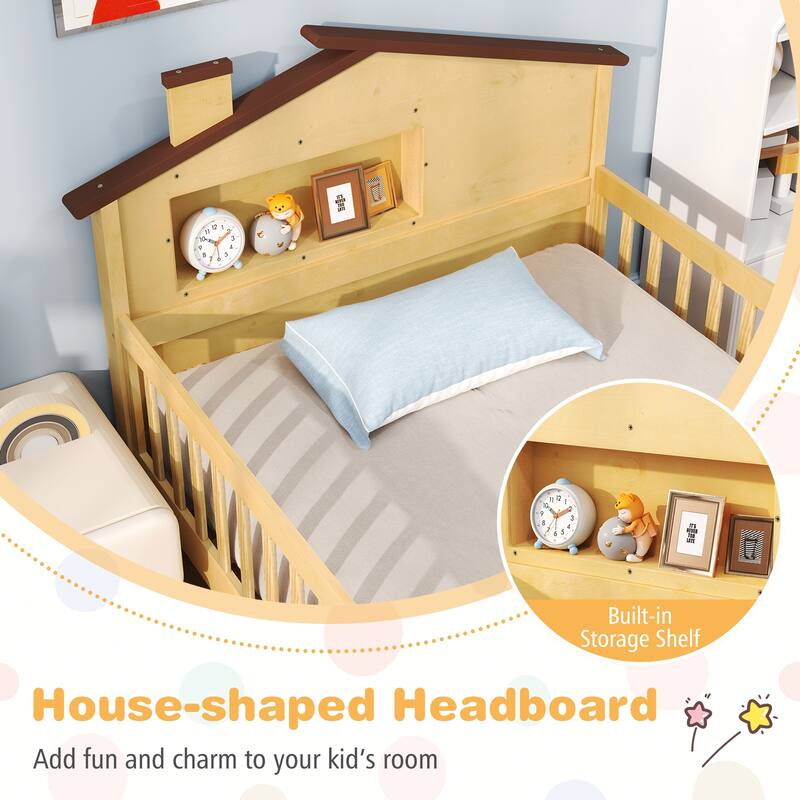 Gymax Twin Size Kids Bed Solid Wood Platform Bed w/ Under-bed Storage