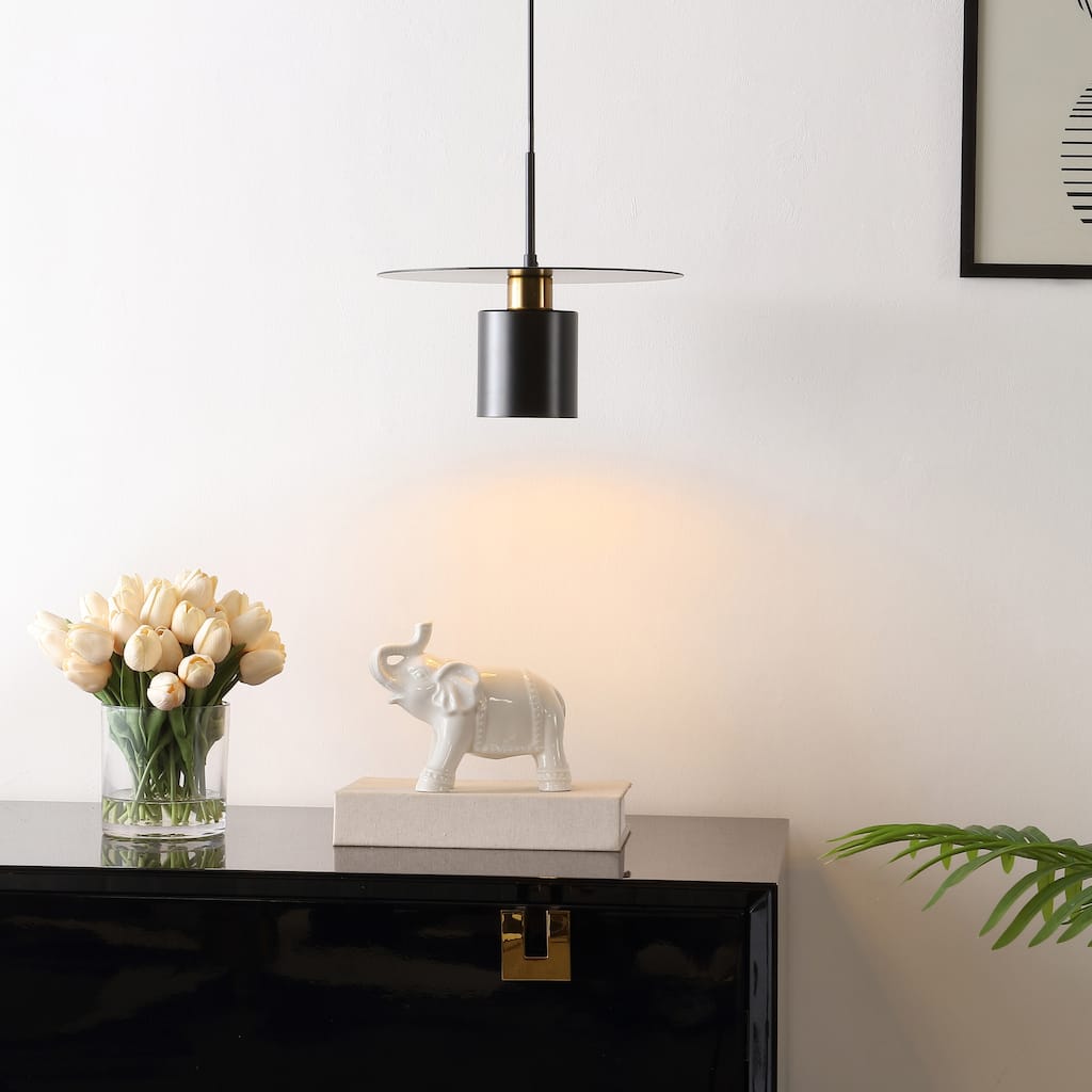 SAFAVIEH Lighting Nikola Extendable Pendant - 12 In. W x 12 In. D x 26268 In. H - Black/Brass - 12Wx12Dx71H