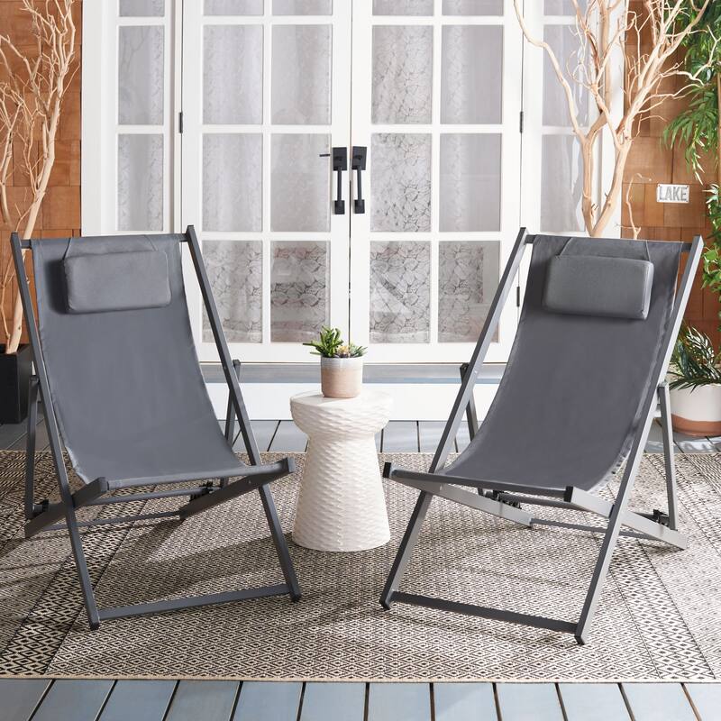 SAFAVIEH Outdoor Charlee Set of 2 Sling Chairs - 42" W x 26" D x 31" H - 42Wx26Dx31H