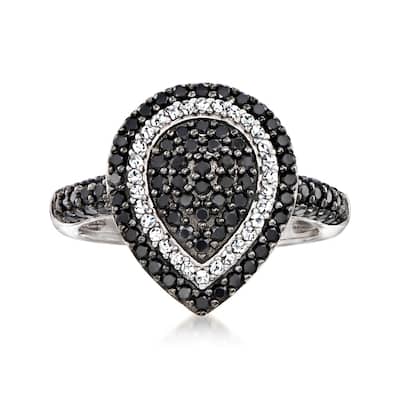 925 Sterling Silver Black Spinal, White Natural Zircon Ring