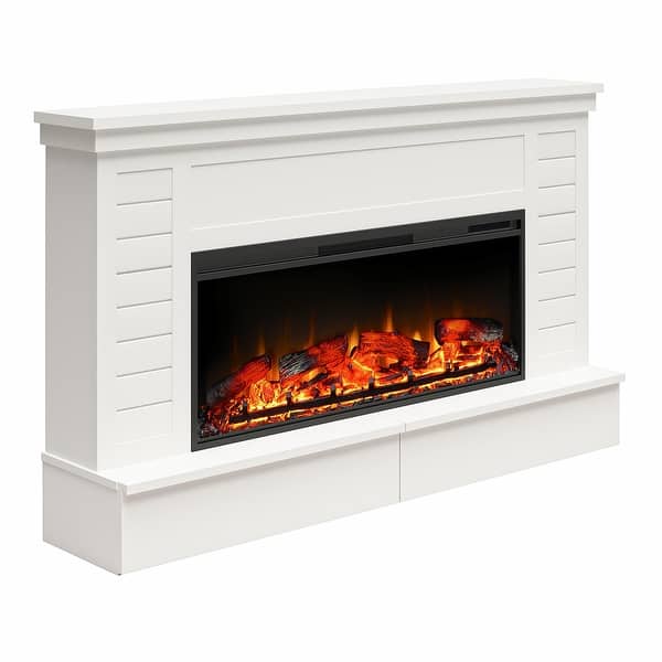 Ameriwood Home Herrick Wide Shiplap Mantel with Linear Electric