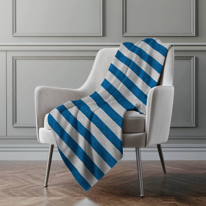 Premium Machine Washable Casual Stripes Sherpa Throw Blanket - Blue - 4'2" x 5'10"