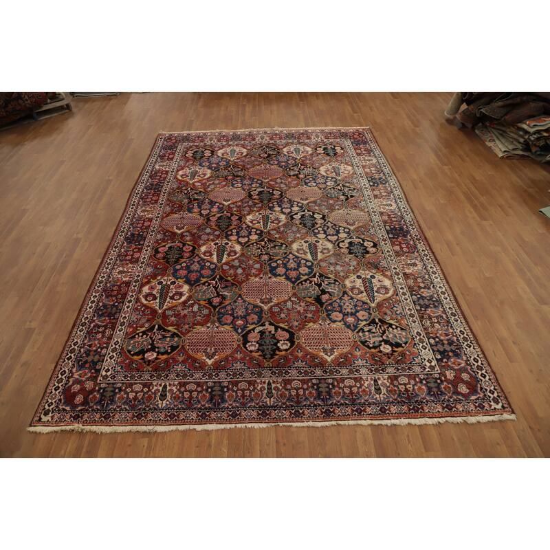 Hand Knotted Oriental 100% Wool Carpet Traditional Floral Multi-Colored Bakhtiari Area Rug - 12' 7'' X 8' 7''