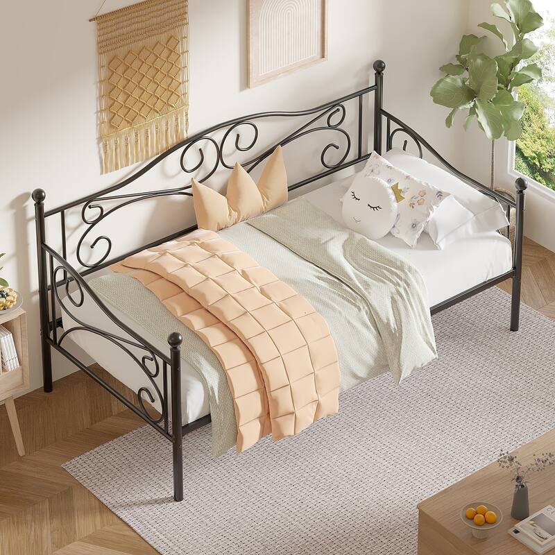 VECELO Scroll Design Metal Twin Size Daybed with Roman Column Legs 440 LBS Capacity Sofa Bed 440 lbs Capacity for Living Room