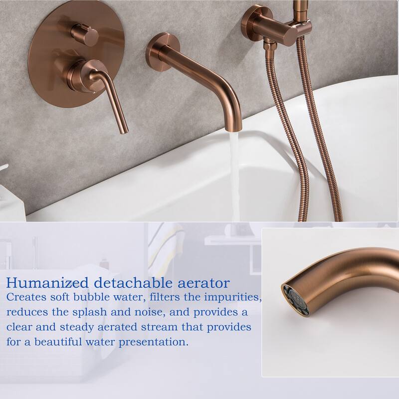 Modland Luxury Wall Mounted Bathtub Faucet With High-pressure Handheld Shower and Tub Spout