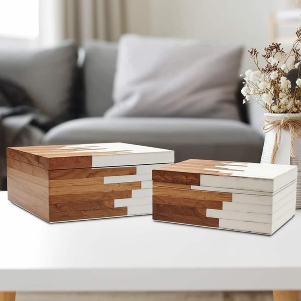 Resin Storage Boxes Modern Contemporary Design Sleek Style (Set of 3) - 12" x 8" x 3.5"