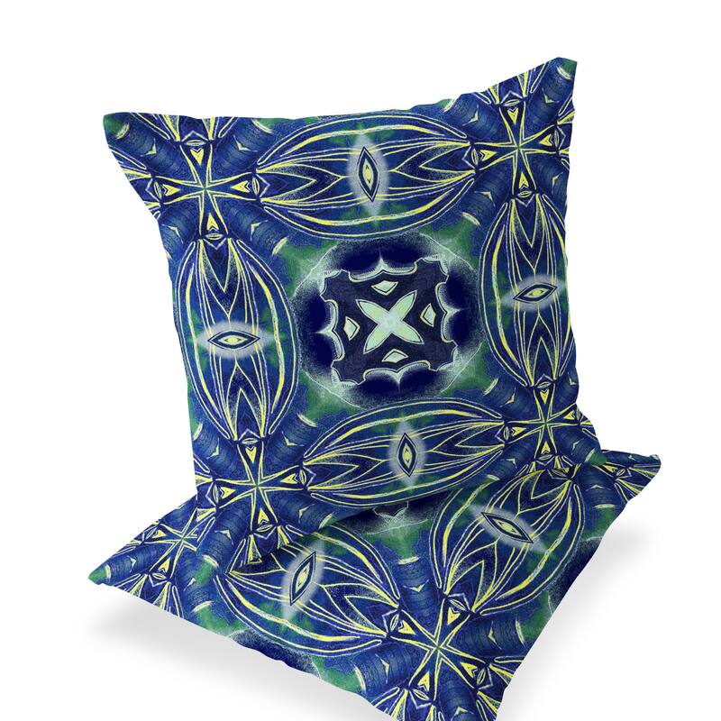HomeRoots Set of Two 16" X 16" Blue and Green Blown Seam Floral Indoor Outdoor Throw Pillow - 16.00' X '16.00' X '5.00