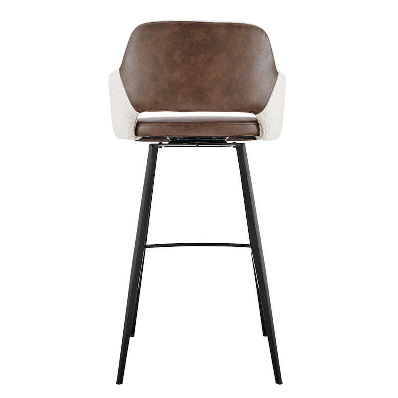 HomeRoots 30" Ivory Brown And Black Boucle Faux Leather And Steel Bar Height Swivel Bar Chair