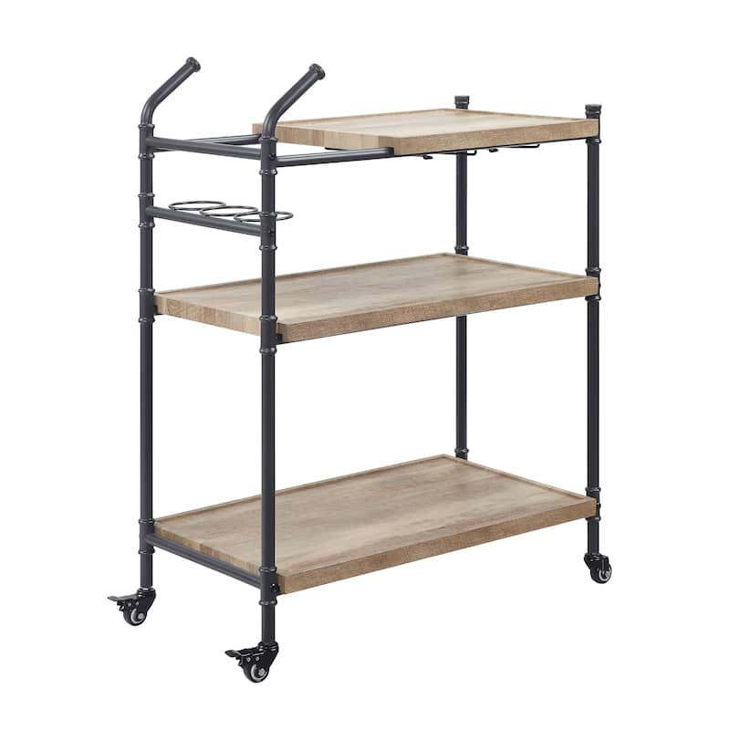 ACME Brantley Serving Cart in Oak and Sandy Black