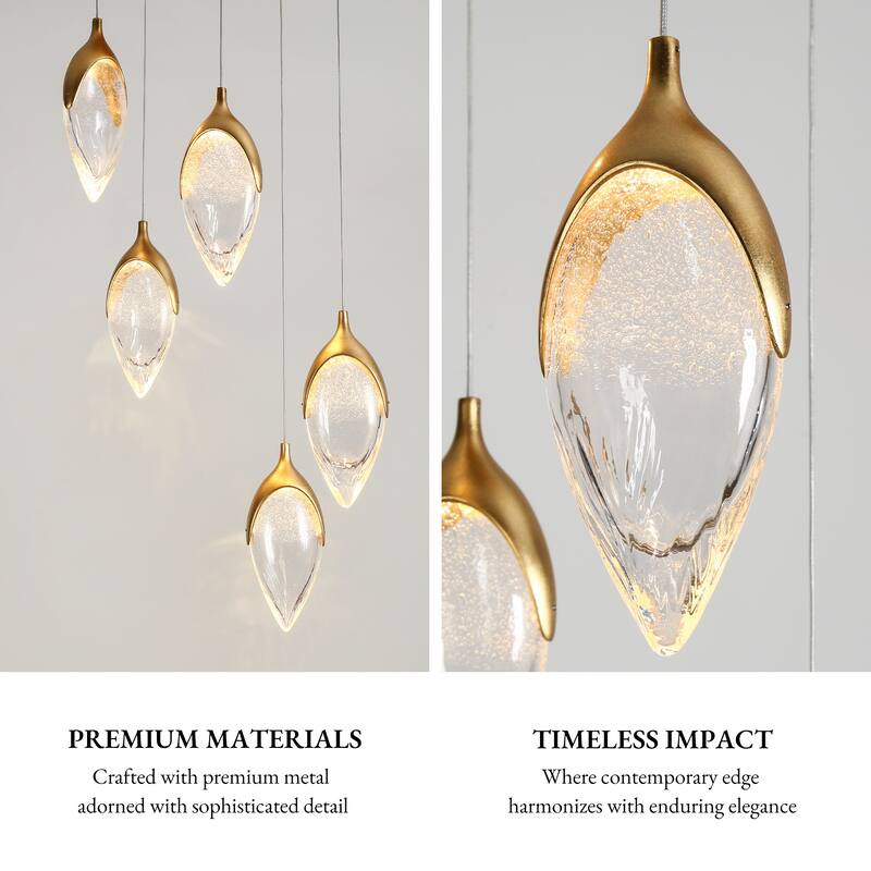 Modern LED Gold 5-Light Cluster Glass Chandelier for Kitchen Island Stairwell