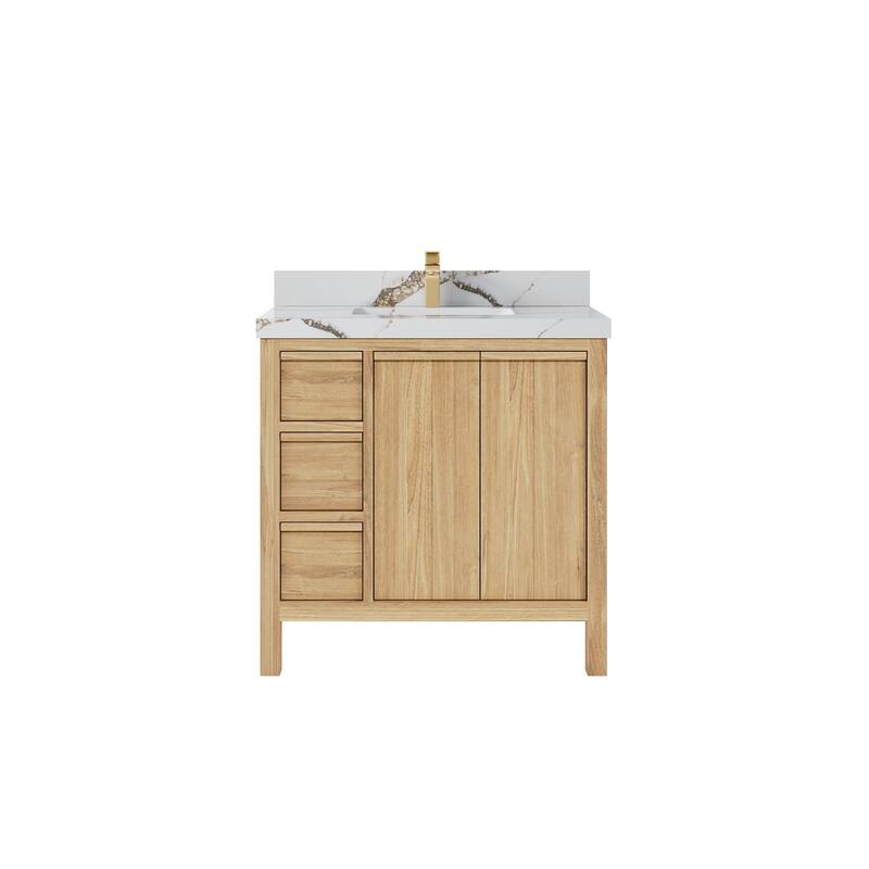 Willow Collections 36 in. W x 22 in. D Elizabeth Solid Teak Wood Center Sink Bathroom Vanity with Countertop
