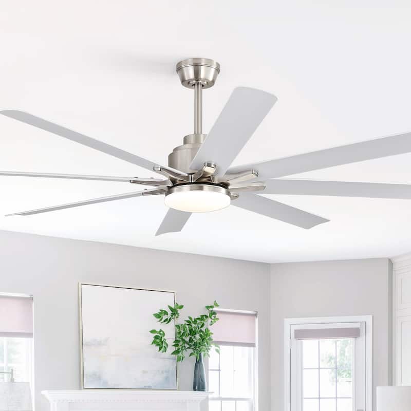 52" Smart Ceiling Fan With Lights, 6 Wind Speed With 8 Black ABS Blades - Silver+White