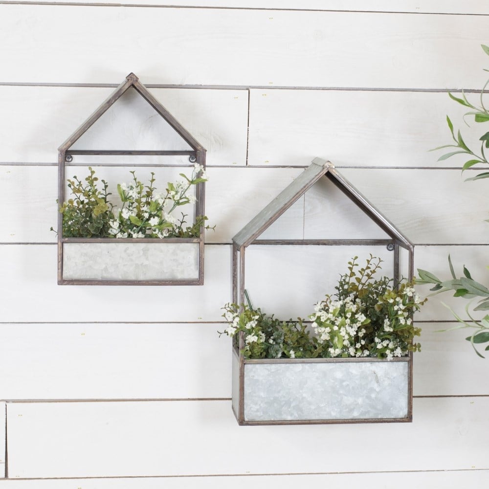 House Wall Planter Set/2 Galvanized Metal - 12.00 x 18.00 x 6.00in