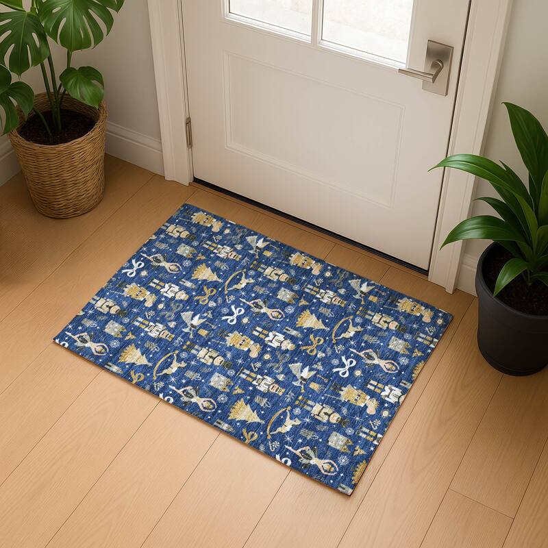 Premium Washable Super Soft Winter Story Mayfield Rug - Navy - 1'8" x 2'6"