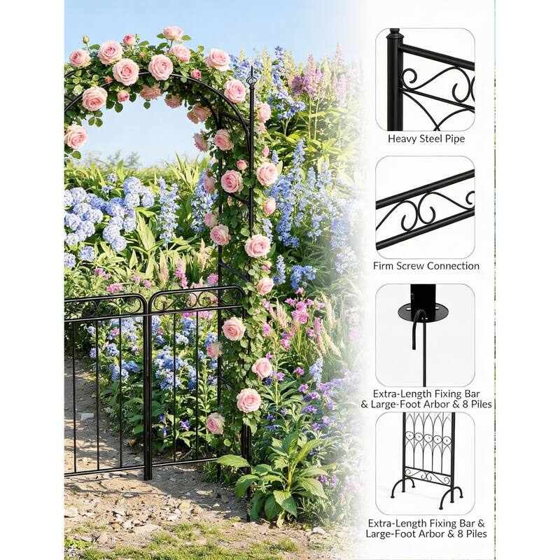7.9FT Metal Garden Arch, with Double Gates