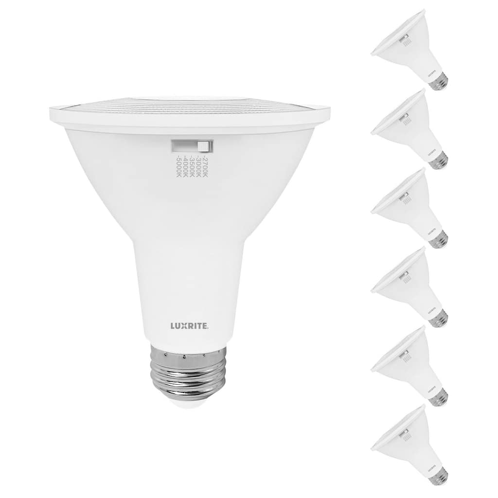 Luxrite PAR30 Long Neck LED Flood Light Bulb 10W=75W 5CCT 850 Lumens Dimmable Damp Rated ETL Listed E26 Base (6 Pack)