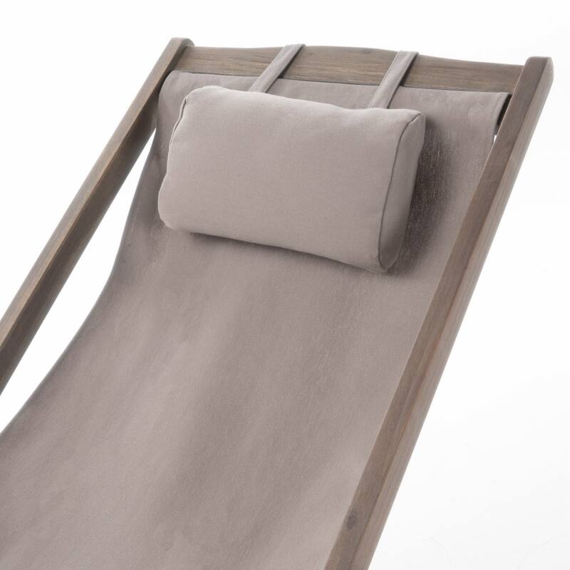 Canvas sling chair with wooden frame and pillow, set of 2