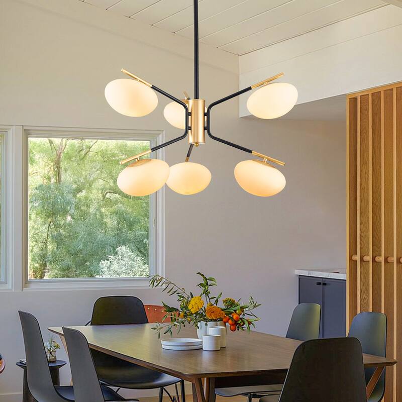 Black Modern Chandelier, 6-LightPendant Light with Glass Shade