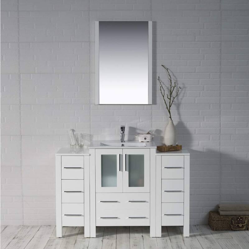 Blossom 48" Solid Wood Bathroom Vanity w/ Ceramic Sink & Side Cabinet