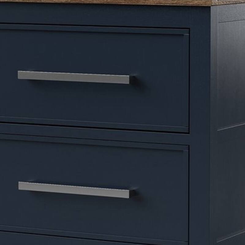 Tela Nightstand, 2 Drawers, Metal Handles, 25 Inch Blue Solid Pinewood