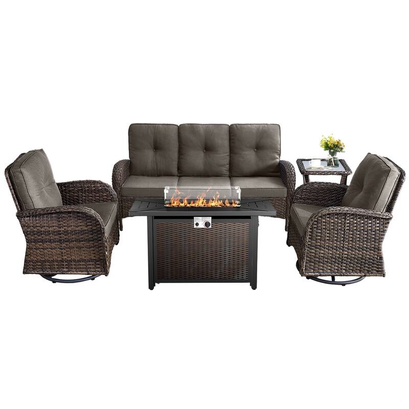 Patio Sofa Swivel Chair with Propane Fire Pit Table