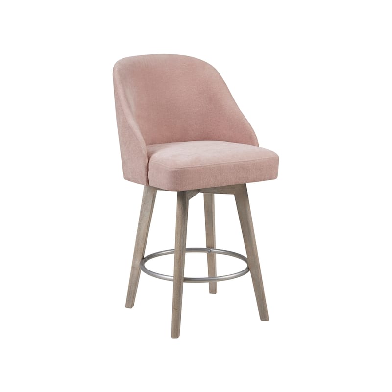 Madison Park Pearce Swivel Upholstered Counter Stool with Solid Wood Legs & Metal Footrest