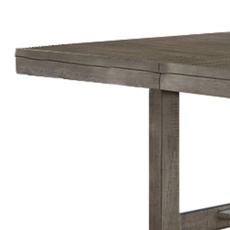 Genu 66-84 Inch Extendable Dining Table, Trestle Base, Gray Solid Wood