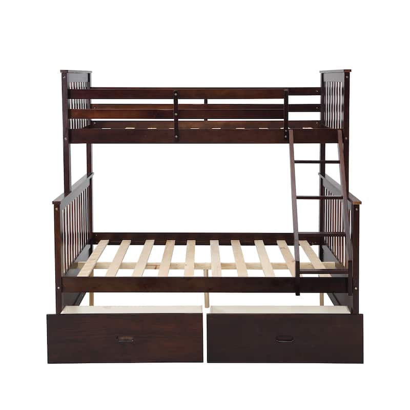 Espresso Twin over Full Stairway Bunk Bed - Easy Assembly, Accommodates All Mattress Types, No Box Spring Needed